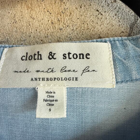 Anthropologie Dress Denim Chambray 100% Tencel Ruffle Long Sleeve Cloth Stone M - Picture 6 of 9
